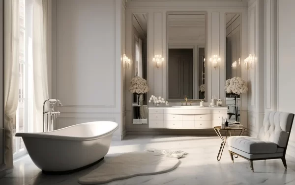Classic White with Wooden Earthiness Combination Bathroom Design