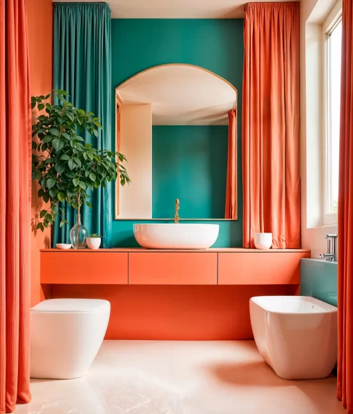 Traditional Bathroom in Red Combination