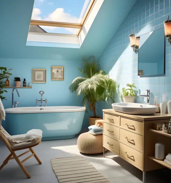 Traditional Bathroom With Bold Teal Wall